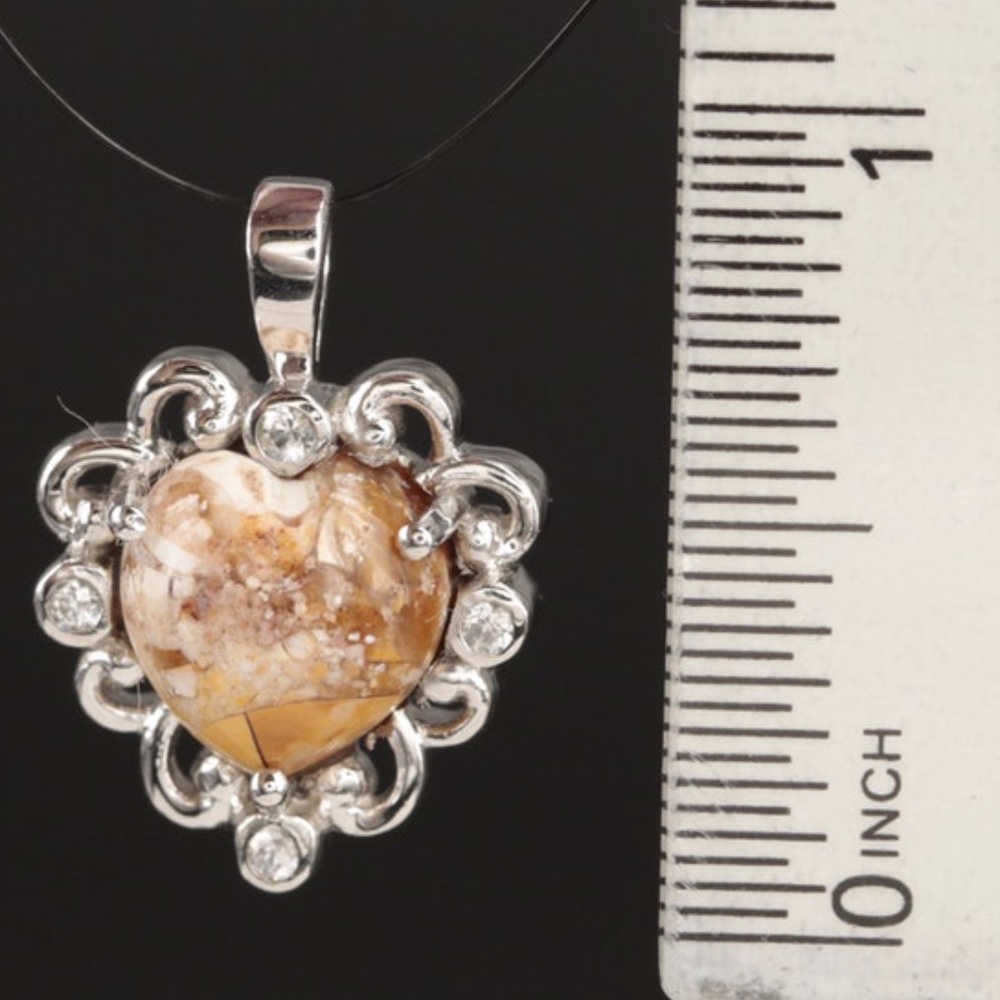 Sterling Silver Australian Jasper & White Topaz Heart Pendant - Picture 11 of 11